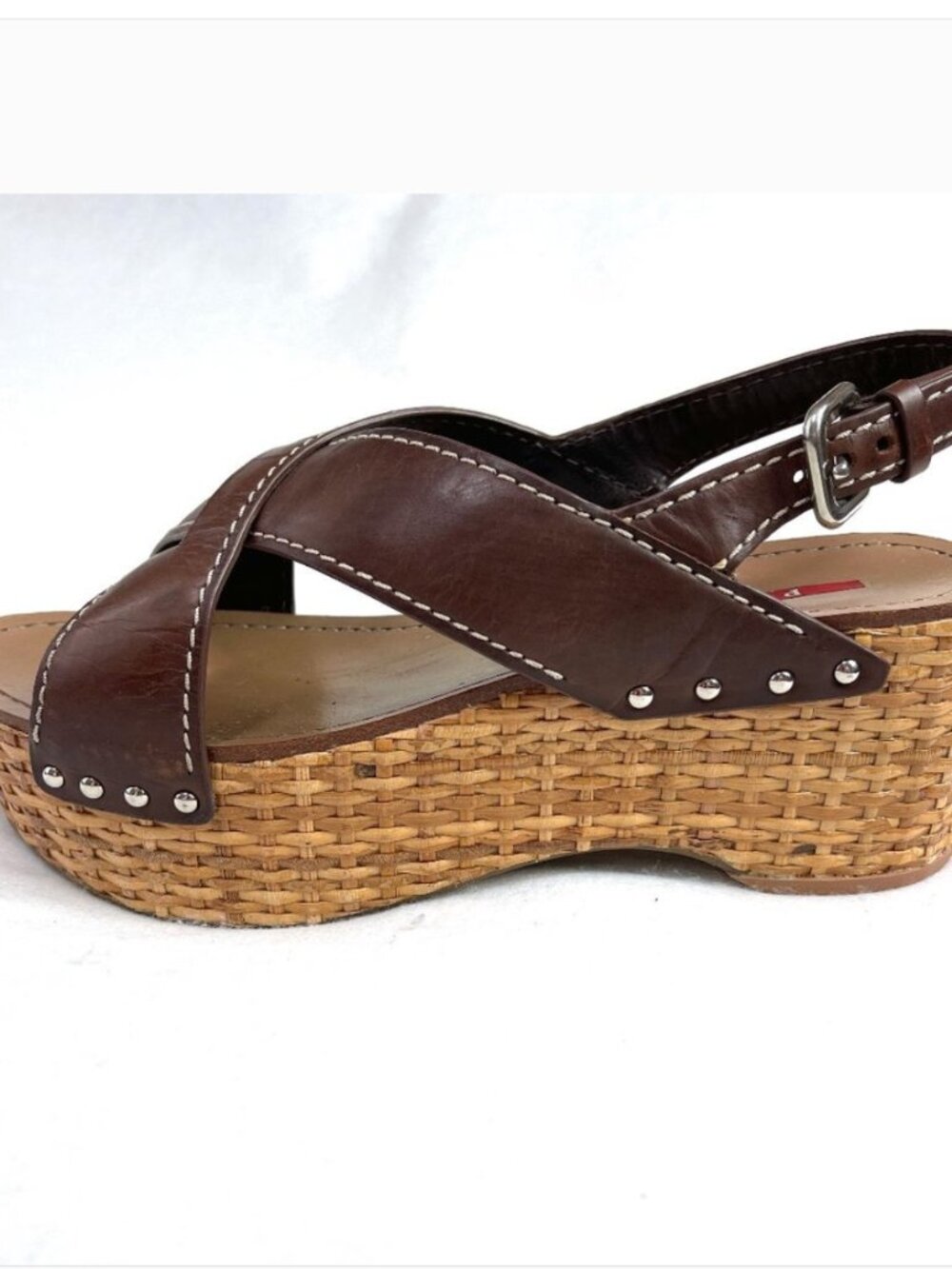 Auth Prada Leather Wicker Wedge Sandals size 39,5. - Picture 9 of 10